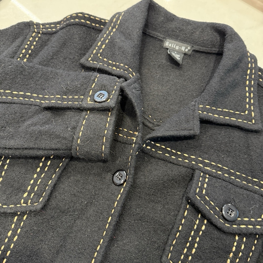 Tally-Ho 100% Wool Button Up Sweater/Jacket‎ with Gold Accent Stitching SZ Large